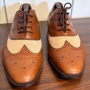 Steeple Gate Two Tone Spectator Oxford Shoes Brown Leather Canvas Made Italy 12